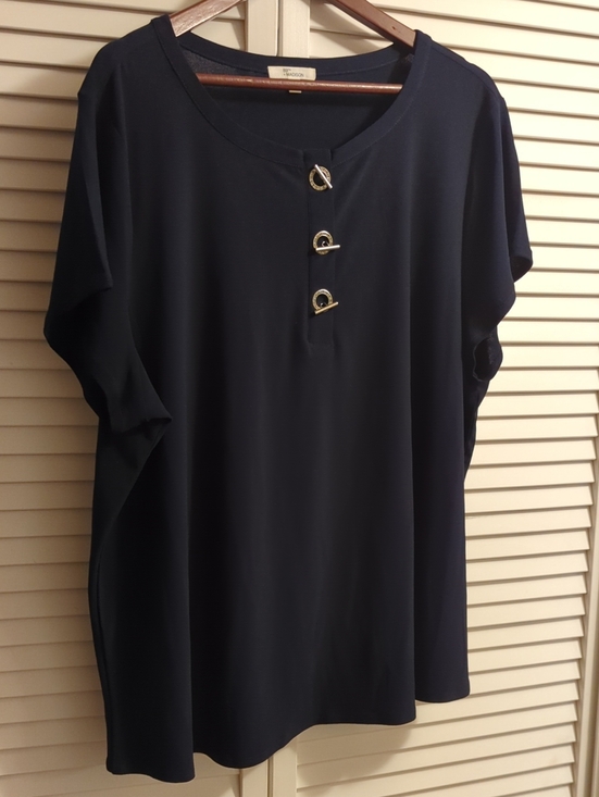 Madison Tops - Madison Navy Short Sleeve Tunic Top with Gold Accent Buttons